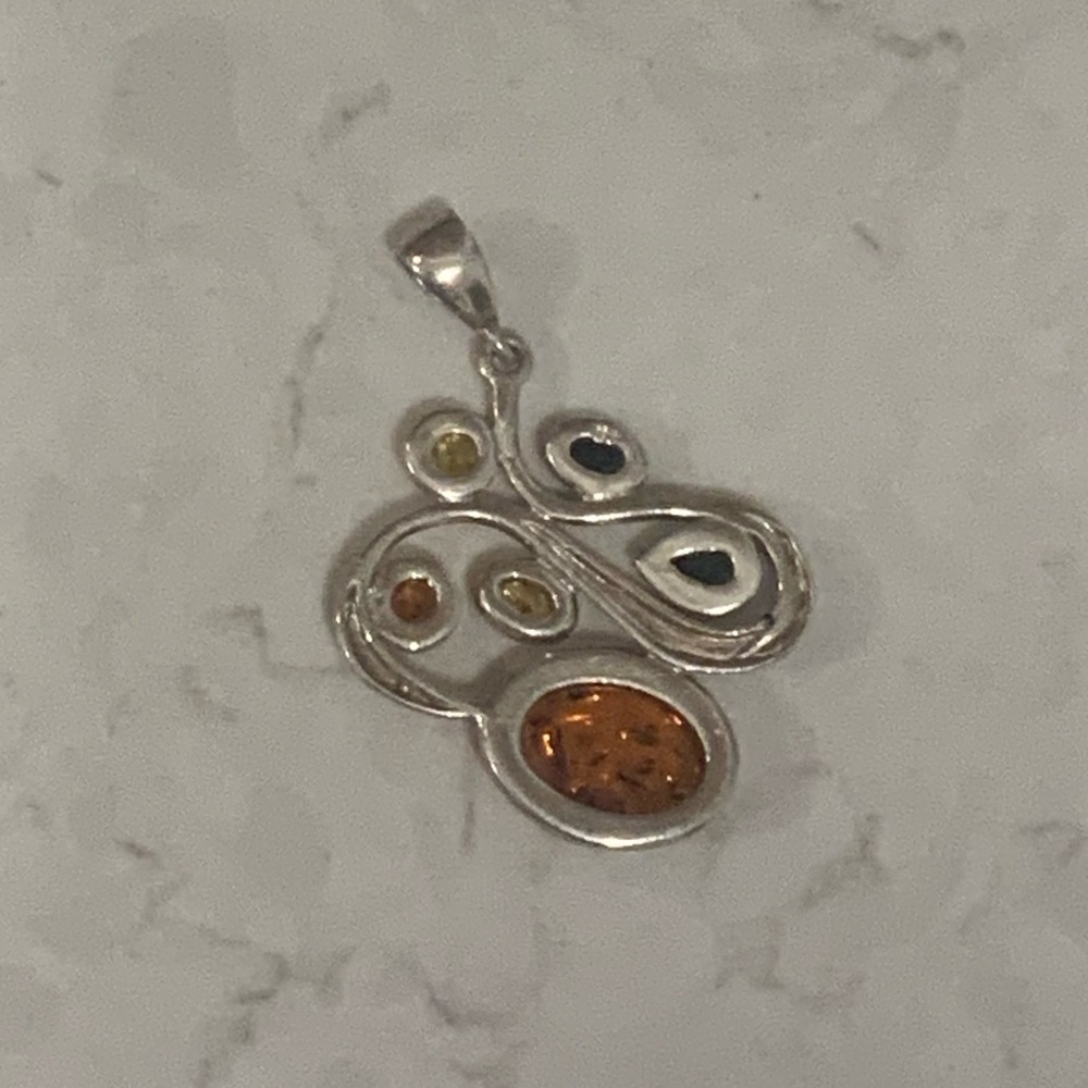 EUC MULTI COLOR BALTIC AMBER PENDANT .925 - Picture 2 of 2